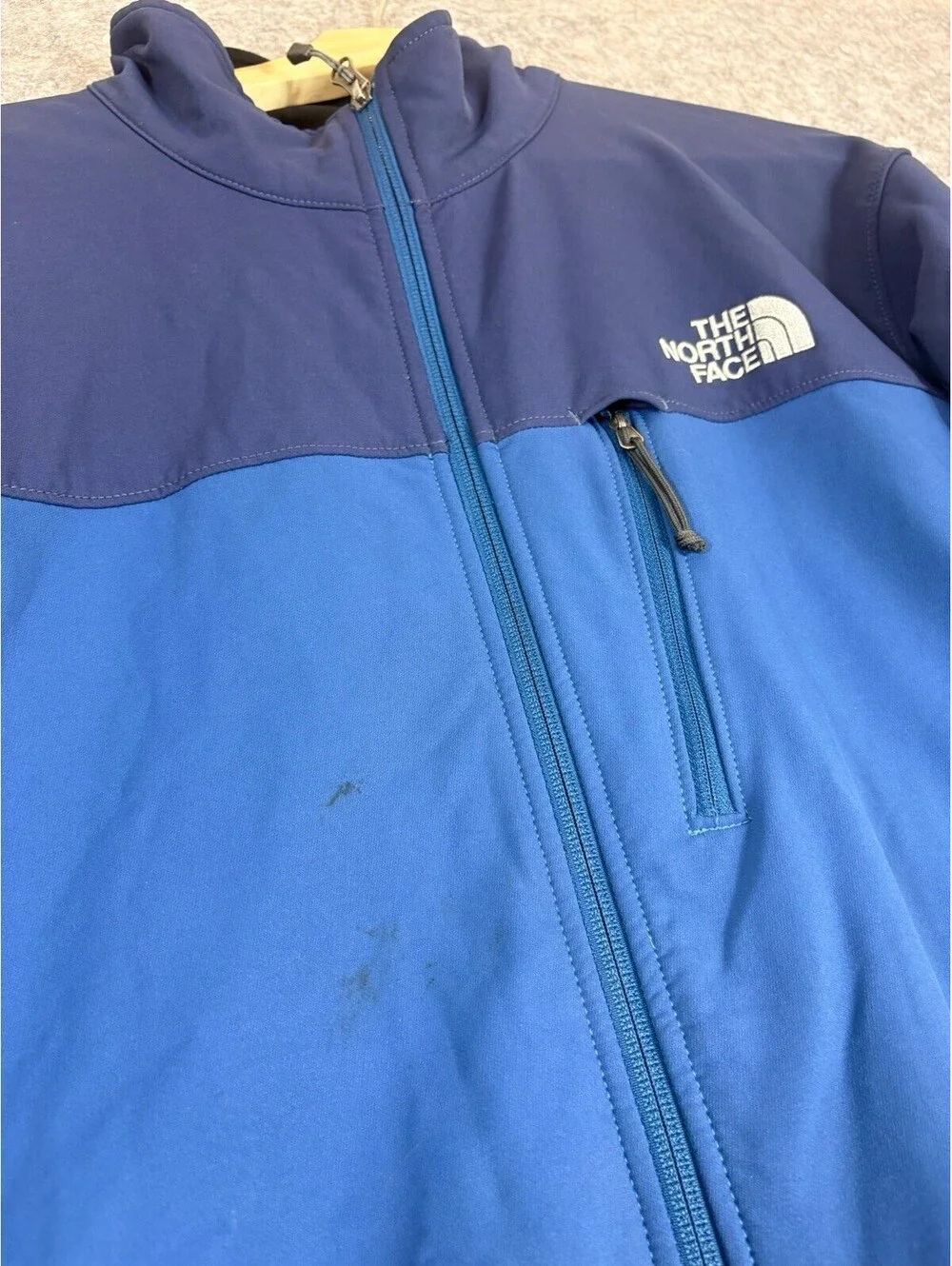 The North Face Apex Jacket Mens Large Blue Softshell Full Zip Hiking Outdoor